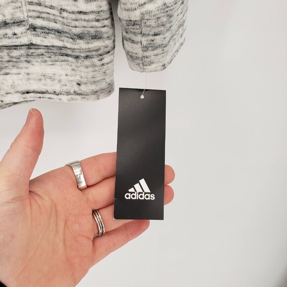 ADIDAS nwt Velour Fleece Jacket Full Zip Space Dyed Off White Black Girls M - Picture 2 of 9